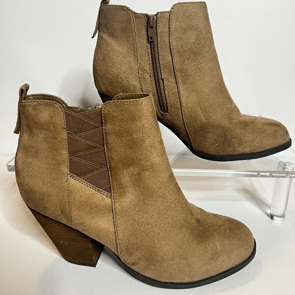 Mix No. 6 Women's Booties 3 in Block Heel Almond Toe Ankle Stretch Tan Size 10